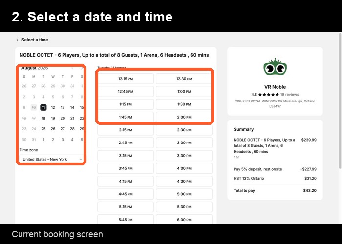 Select an available booking date and time in Setmore